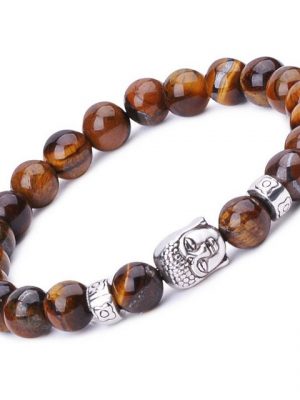 Housruse Bead-Armband-Set "Buddha-Armband für Damen und Herren, 9mm, Perlen, Handgelenk, Mala-Legierung, Energie/Lavastein, Stretch-Armband, Therapie, Yoga, Meditation, braun"