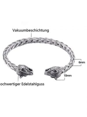 Housruse Edelstahlarmband "Herren Wolfskopf Armband Edelstahl Geflochtene Stahlkabel Armreif Farbe Silber Poliert, Verstellbare"