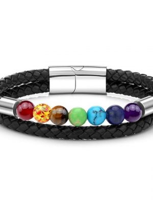 Housruse Perlenarmband "Schmuck Chakra Armband Partner Armbänder Paar Armbänder aus Heilstein Edelstein geflochten Lederband Perlenarmband für Männer Frauen"