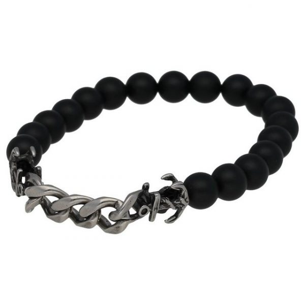Jacques Charrel Armband "Achat Kugeln + Panzerkette mit zwei Ankern, Edelstahl"