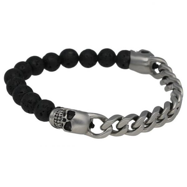 Jacques Charrel Armband "lava Kugeln + Panzerkette mit zwei Totenköpfen, Edelstahl"