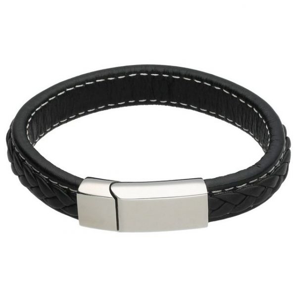 Jacques Charrel Armband "schwarzes Leder, Edelstahl"