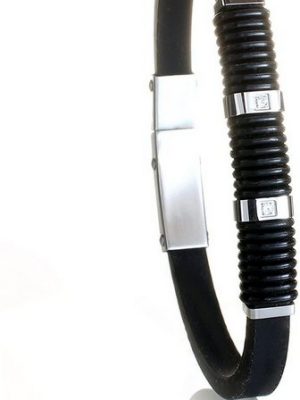 Karisma Edelstahlarmband "Karisma Klassisches Unisex Armband aus Silikone Schwarz und Edelstahl 2 Zirkonia Steine Breite 5mm"