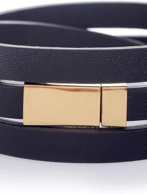 Karisma Edelstahlarmband "Karisma Leder Unisex Armband schwarz - dreifach gewickelt Breite 8mm - mit Edelstahl Magnetverschluss Gold beschichtet -21cm"