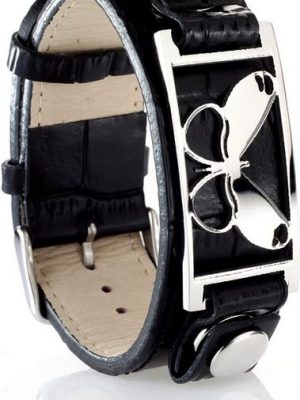 Karisma Edelstahlarmband "Karisma Unisex Leder Armband Schwarz Mit Edelstahl Platte Motiv Schmetterling-SB8954"