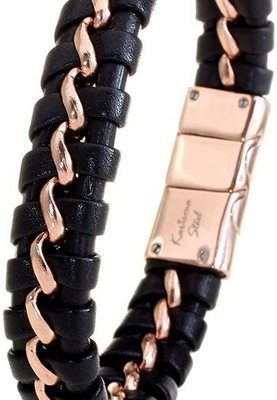 Karisma Lederarmband "Karisma Hochwertiges Geflochtenes Herren Leder Armband Schwarz - Edelstahl 316L Drahlt Rosé Gold beschichtet LB-408-IRPG - 20.0 Zentimeter"