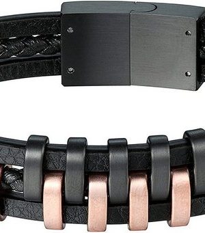 Karisma Lederarmband "Karisma Männer 3 Ledersträngen Armband mit Edelstahl Elementen Länge 21cm - Schwarz und Roségold"