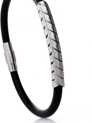 Karisma Lederarmband "Männer Kautchuk Armband Schwarz Mit Edelstahl Platte Matt -SB8984.21cm"