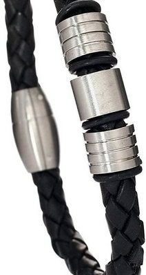 Karisma Lederarmband "Männer Leder Armband Edelstahl Elemente IP Plating Black mit Magnetverschluss Matt Poliert - 9003-21cm"