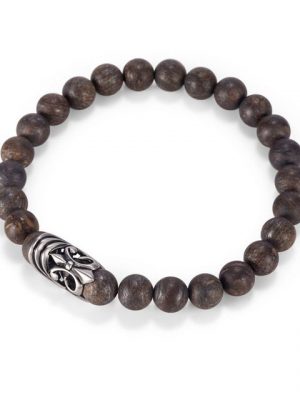 Kingka Armband ""Urban Rocks" Stretch-Bead-Armband mit echten Steinkugeln und bourbonischen Lilien Design center piece", mit Bronzit