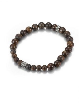 Kingka Armband ""WOVEN" Stretch-Bead-Armband aus Bronzite Steinen und 925er Sterlingsilber"