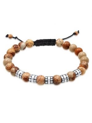 Kuzzoi Armband "Herren Achat Perlen Bead Jasper Look 925 Silber"