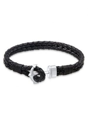 Kuzzoi Armband "Herren Basic Anker Echtleder Geflochten 925 Silber"