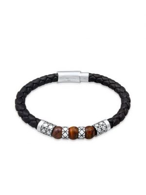 Kuzzoi Armband "Herren Leder Bead Magnet-Verschluß 925er Silber"