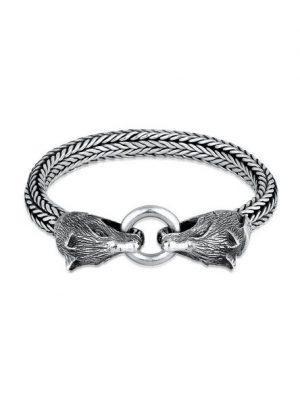 Kuzzoi Armband "Herren Wolfskopf Ringverschluss Rund 925 Silber"