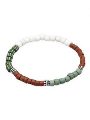 Kuzzoi Bead-Armband-Set "Glass Beads Weiß-Braun 925 Silber"