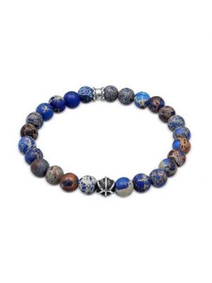 Kuzzoi Bead-Armband-Set "Herren Achat Blau Beads Oxidiert 925er Silber"