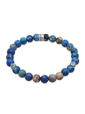 Kuzzoi Bead-Armband-Set "Herren Achat Perlen Blau Beads 925 Silber"