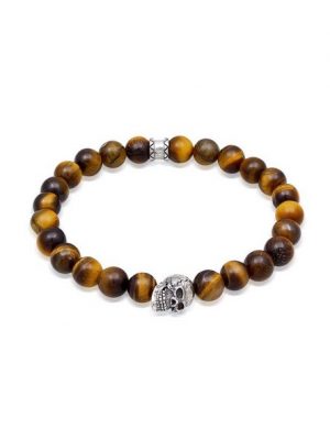 Kuzzoi Bead-Armband-Set "Tigerauge Totenkopf Bead Steinarmband 925 Silber"