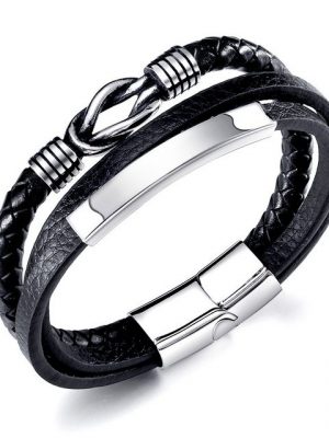 Leway Armband Set "Männer Armband Armreif schwarz für Herren, geflochten Breites Wickelarmband mit Magnet Verschluss"