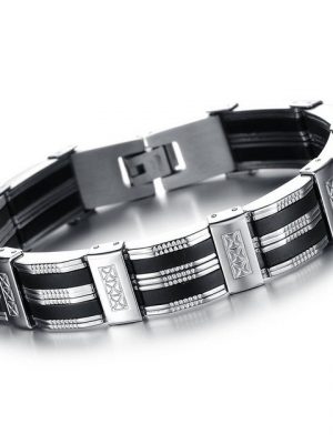 Leway Charm-Armband "Herren Armband, Exquisit Schwarz Silber Streifen Armreif Armschmuck Armkette Handgelenk, Edelstahl"