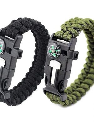 Leway Kompass "Kompass Armband Kit 2er-Set für Draussen Überleben, 9 Zoll Survival Gear Kitmit eingebetteten Kompass, (2 Stück, schwarz + grün)"