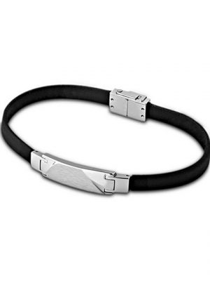 Lotus Style Armband "JLS1036-2-2 Lotus Style Armband schwarz silber" (Armband), für Herren aus Edelstahl (Stainless Steel), Echtleder