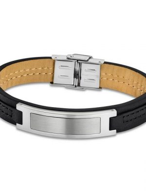 Lotus Style Armband "JLS1808-2-2 Lotus Style Armband silber schwarz" (Armband), für Herren aus Edelstahl (Stainless Steel), Echtleder