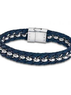 Lotus Style Armband "JLS1810-2-1 Lotus Style Armband silber blau" (Armband), für Herren aus Edelstahl (Stainless Steel), Echtleder