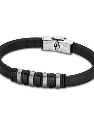 Lotus Style Armband "JLS1827-2-4 Lotus Style Armband schwarz" (Armband), für Damen, Herren aus Edelstahl (Stainless Steel), Echtleder