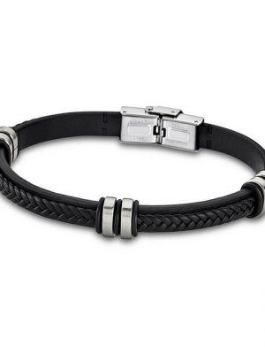 Lotus Style Armband "JLS1829-2-1 Lotus Style Armband schwarz" (Armband), für Damen, Herren aus Edelstahl (Stainless Steel), Echtleder