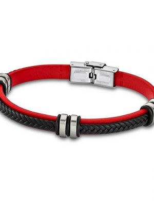 Lotus Style Armband "JLS1829-2-3 Lotus Style Armband schwarz rot" (Armband), für Damen, Herren aus Edelstahl (Stainless Steel), Echtleder
