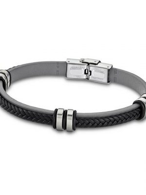 Lotus Style Armband "JLS1829-2-4 Lotus Style Armband grau schwarz" (Armband), für Damen, Herren aus Edelstahl (Stainless Steel), Echtleder