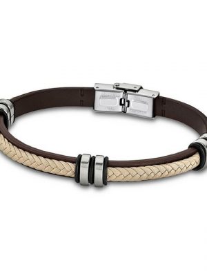 Lotus Style Armband "JLS1829-2-6 Lotus Style Armband braun beige" (Armband), für Damen, Herren aus Edelstahl (Stainless Steel), Echtleder