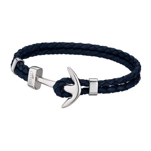 Lotus Style Armband "JLS1832-2-4 Lotus Style Urban Anker Armband blau" (Armband), für Herren aus Edelstahl (Stainless Steel), Echtleder