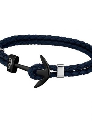 Lotus Style Armband "JLS1832-2-7 Lotus Style Urban Anker Armband blau" (Armband), für Herren aus Edelstahl (Stainless Steel), Echtleder