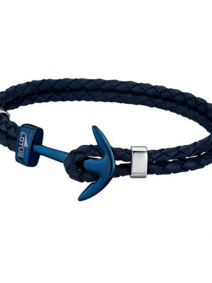 Lotus Style Armband "JLS1832-2-A Lotus Style Urban Anker Armband blau" (Armband), für Herren aus Edelstahl (Stainless Steel), Echtleder