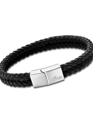 Lotus Style Armband "JLS2011-2-1 LOTUS Style Armband schwarz" (Armband), für Herren aus Edelstahl (Stainless Steel), Echtleder