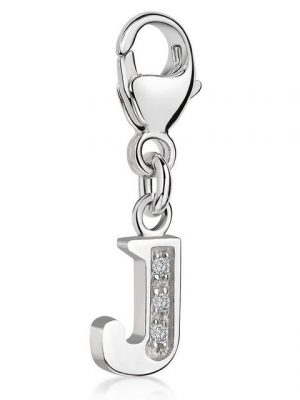 Materia Charm Buchstabe "Silber Anhänger Buchstabe " J " Alphabet Zirkonia C60", 925 Sterling Silber, rhodiniert