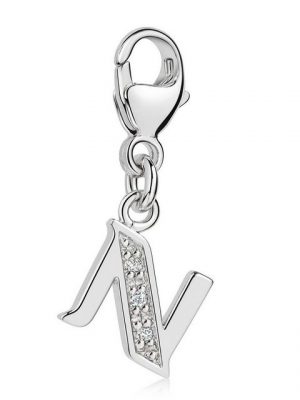 Materia Charm Buchstabe "Silber Anhänger Buchstabe " N " Alphabet Zirkonia C64", 925 Sterling Silber, rhodiniert