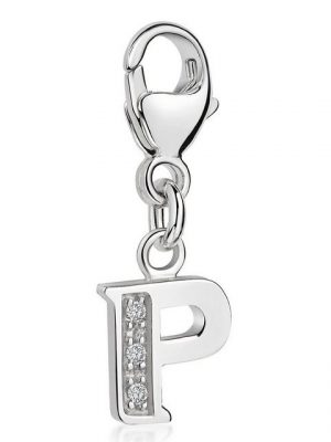 Materia Charm Buchstabe "Silber Anhänger Buchstabe " P " Alphabet Zirkonia C66", 925 Sterling Silber, rhodiniert