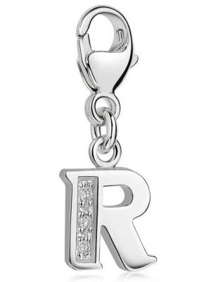 Materia Charm Buchstabe "Silber Anhänger Buchstabe " R " Alphabet Zirkonia C68", 925 Sterling Silber, rhodiniert