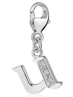 Materia Charm Buchstabe "Silber Anhänger Buchstabe " U " Alphabet Zirkonia C71", 925 Sterling Silber, rhodiniert