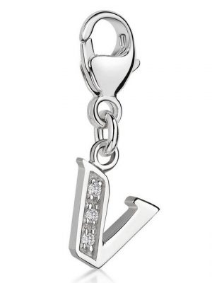 Materia Charm Buchstabe "Silber Anhänger Buchstabe " V " Alphabet Zirkonia C72", 925 Sterling Silber, rhodiniert