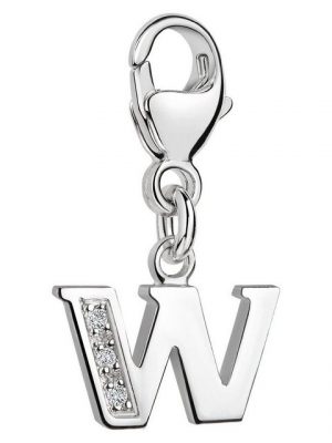 Materia Charm Buchstabe "Silber Anhänger Buchstabe " W " Alphabet Zirkonia C73", 925 Sterling Silber, rhodiniert