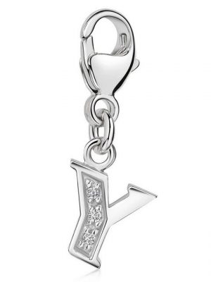 Materia Charm Buchstabe "Silber Anhänger Buchstabe " Y " Alphabet Zirkonia C75", 925 Sterling Silber, rhodiniert