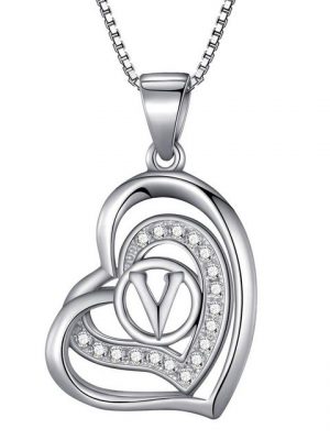 Morella Kette mit Anhänger "Buchstabenkette Halskette" (1-tlg., Kette mit Anhänger inkl. Samtbeutel), Silberkette mit Buchstabenanhänger in Herzform, 925 Silber, Zirkoniasteine
