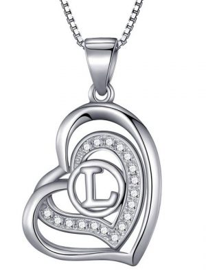 Morella Kette mit Anhänger "Buchstabenkette Halskette" (1-tlg., Kette mit Anhänger inkl. Samtbeutel), Silberkette mit Buchstabenanhänger in Herzform, 925 Silber, Zirkoniasteine