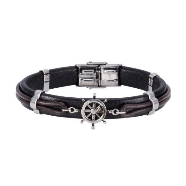 NOX Armband "Leder schwarz braun Edelstahl"