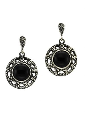 Ohrhänger 925/- Sterling Silber Achat schwarz 2,6cm Rhodiniert ZEEme Schwarz